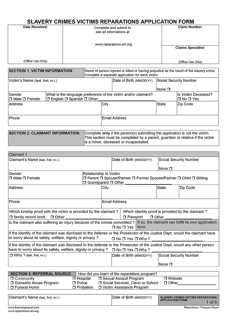 slavery crimes victims reparations application form english version victims of crime application form