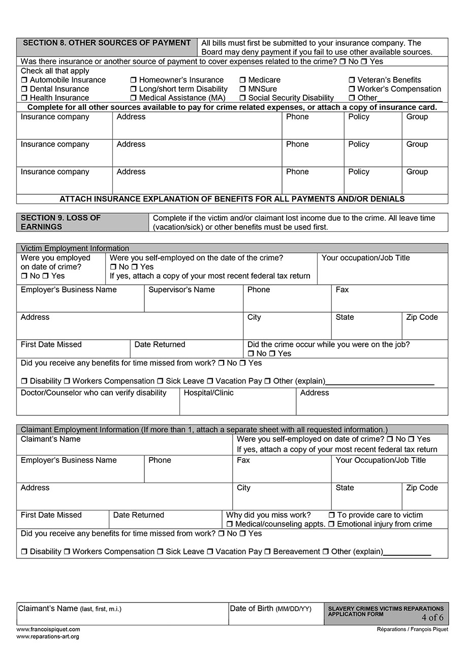 slavery crimes victims reparations application form english version victims of crime application form