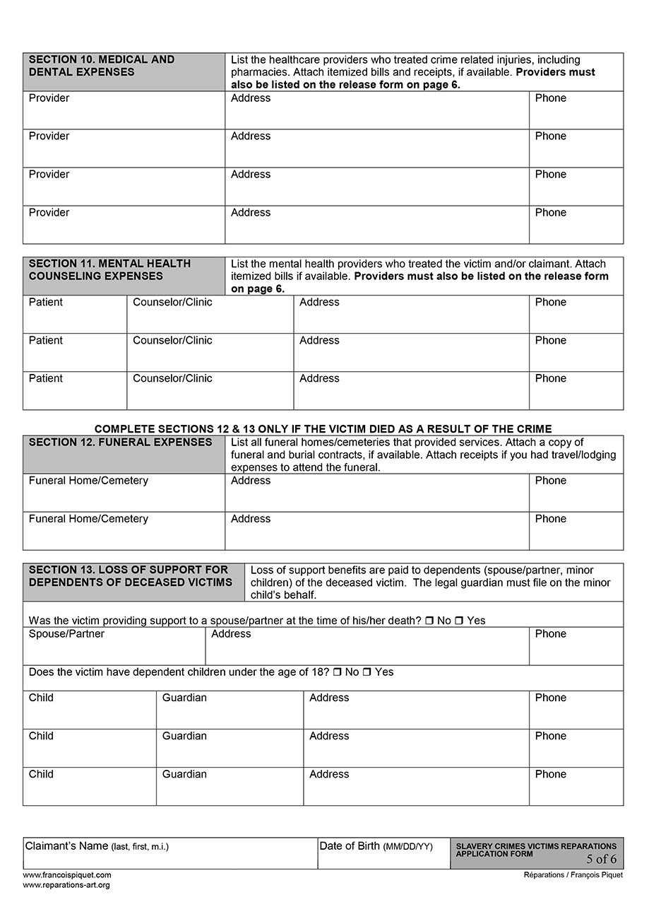 slavery crimes victims reparations application form english version victims of crime application form